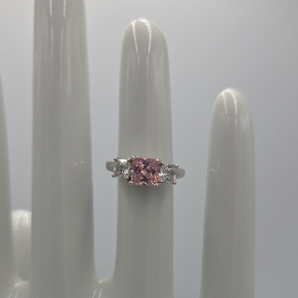 Elegant Princess Cut 3 Stones CZ Sterling Silver Ring